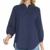 Tops Nydj | Nydj 3/4-Sleeve Ruffle Neck Blouse Women Tops