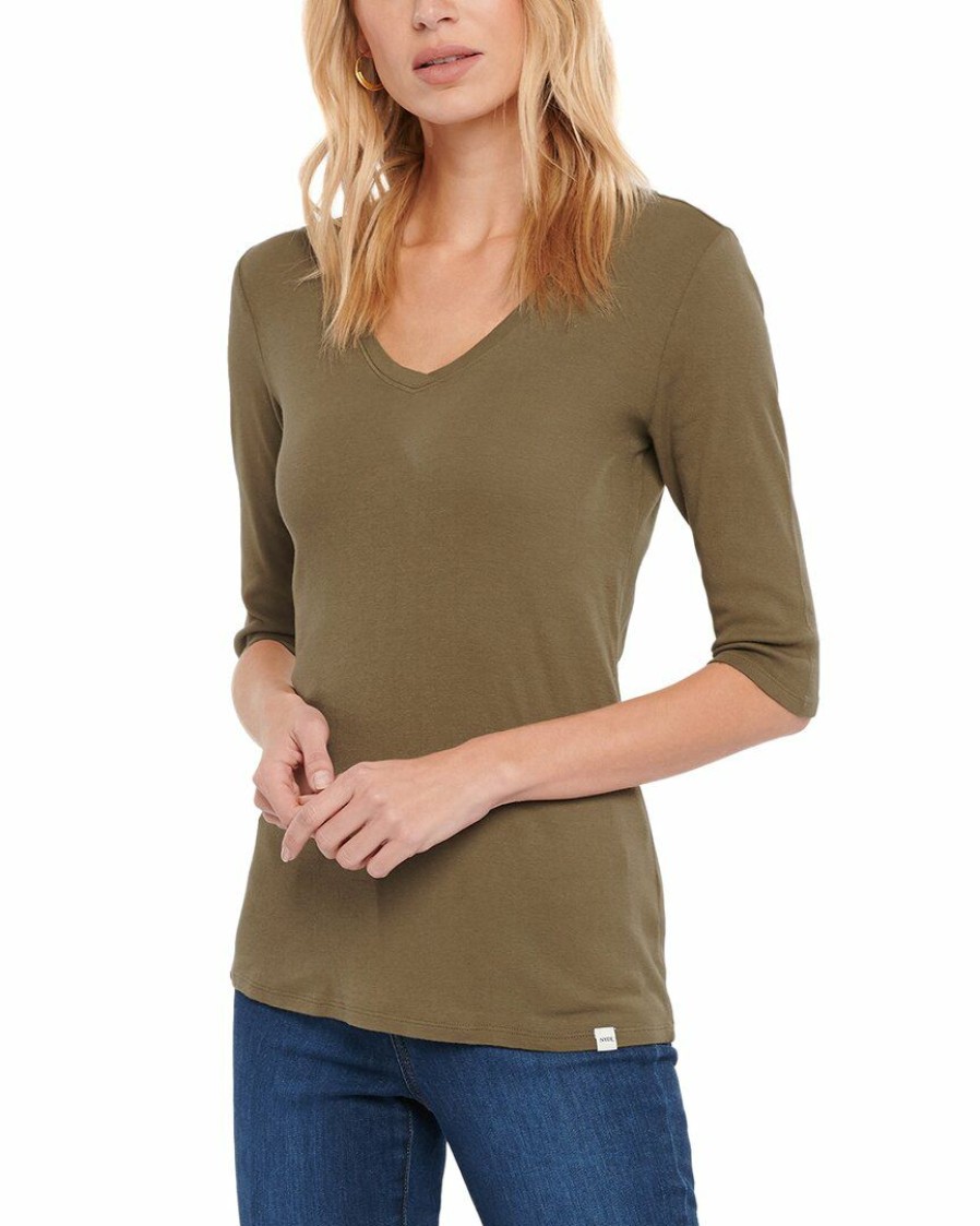 Tops Nydj | Nydj Elbow Sleeve Ribbed V-Neck Top Women Tops