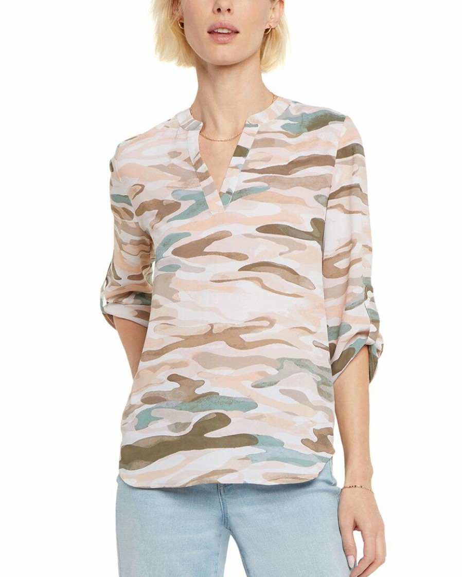 Tops Nydj | Nydj Tab Sleeve Henley Women Tops