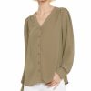 Tops Nydj | Nydj Smocked V-Neck Blouse Women Tops