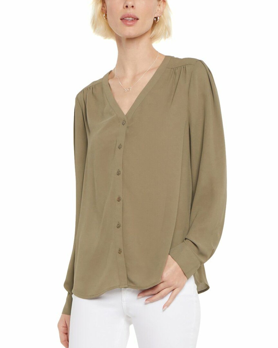 Tops Nydj | Nydj Smocked V-Neck Blouse Women Tops