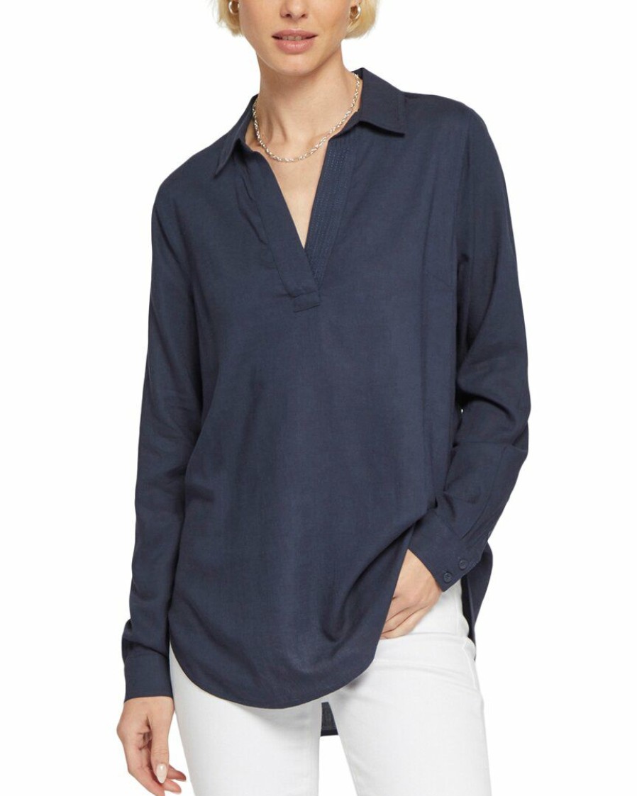 Tops Nydj | Nydj Popover Linen-Blend Tunic Women Tops